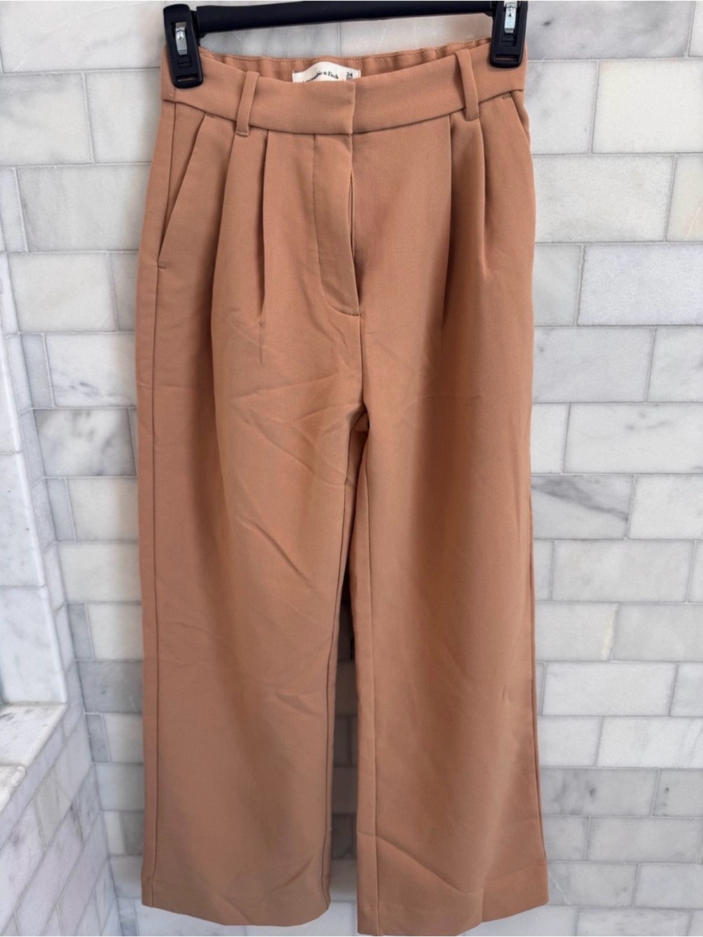 Abercrombie & Fitch Camel Wide-Leg High-Rise Trousers